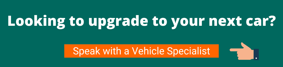 Green background with white text that reads Looking to upgrade to your next car? Speak with a Vehicle Specialist car subscription or salary sacrifice