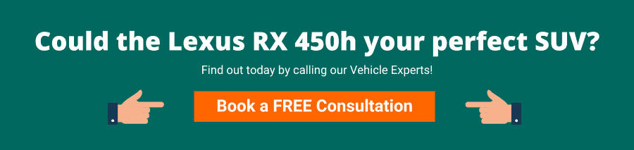 Green background with white text that reads Could the Lexus RX 450h your perfect SUV? Book a FREE Consultation