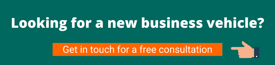 Green background with white text that reads Looking for a new business vehicle? get in touch for a free consultation