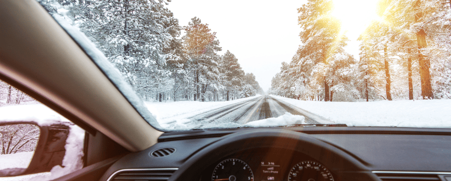 Behind the wheel driving in snow 