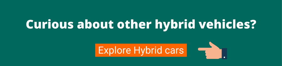 Green background with white text that reads curious about other hybrid vehicles? Explore hybrid cars