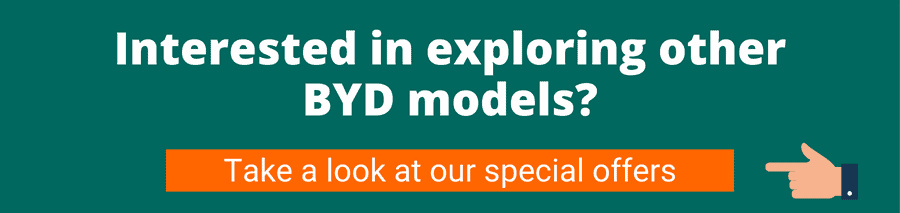 Green background with white text that reads Interested in exploring other BYD models? Take a look at our special offers
